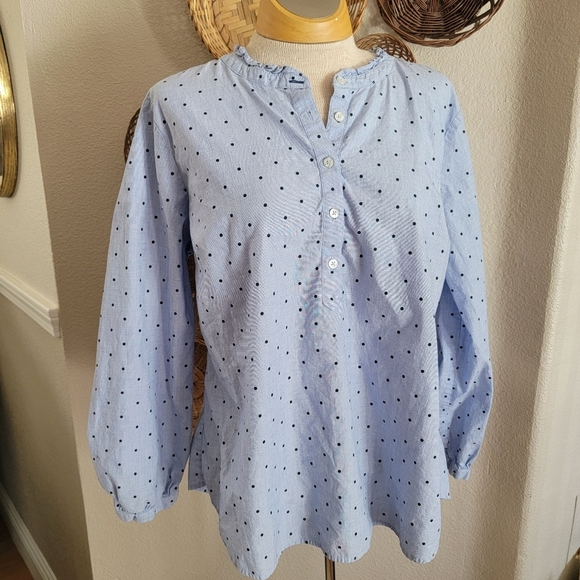 Talbots Light Blue Polka Dot Popover Blouse Sz XL - Picture 1 of 7